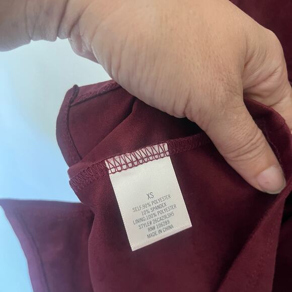 MI AMI Faux Suede Jumper Dress Sz XS Burgundy Y2k Dark Academia Retro Stretchy - Picture 10 of 12